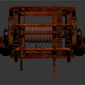 Old Rusty Winch With Two Wheels And Coiled Steel Rope Mechanical Structure 3d model