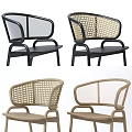 Modern Dining Chairs With Wicker Details And Metal Frames In Black Beige Colors