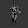 Game Movie Character Wearing Black And White Armor Holding Rifle In Standing Pose