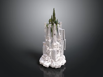 3D Fantasy Tower Model With White Structure Green Spire And Detailed Base 3d model