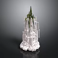 3D Fantasy Tower Model With White Structure Green Spire And Detailed Base