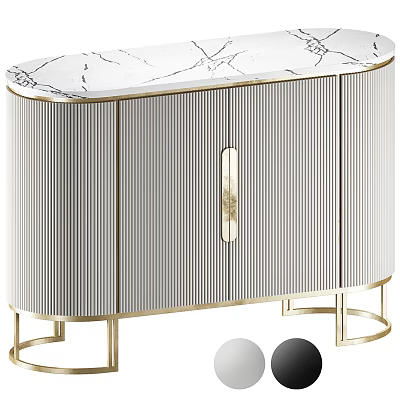 Luxury Console Side Cabinet With Marble Top Golden Frame Striped Doors 3d model