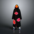 Black Long Sleeve Robe With Red Cloud Patterns For Daily Casual Wear 3d model