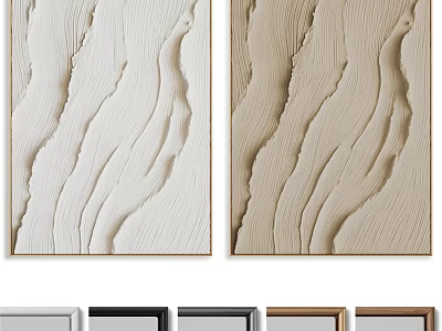 Textured Framed Wall Art With Wavy Design In White And Beige With Multiple Frame Colors 3d model