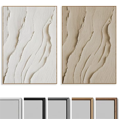 Textured Framed Wall Art With Wavy Design In White And Beige With Multiple Frame Colors 3d model
