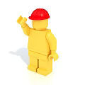 Yellow Building Block Figure Wearing Red Hard Hat Holding a Block