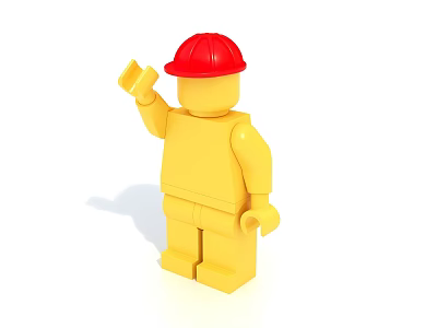 Yellow Building Block Figure Wearing Red Hard Hat Holding a Block 3d model