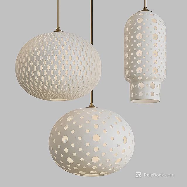 White Ceramic Hanging Pendant Lights With Hollow Out Dot And Diamond Patterns 3d model 