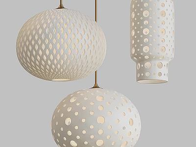 White Ceramic Hanging Pendant Lights With Hollow Out Dot And Diamond Patterns 3d model