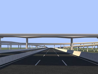 Modern Road Infrastructure With Wide Highway Multiple Lanes Overpass And Side Guardrails 3d model