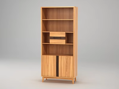Wooden Storage Cabinet Modern Minimalist Design with Multiple Shelves Middle Drawer and Bottom Cabinet Doors 3d model