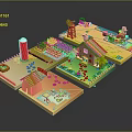 Vibrant Cartoon Scene With Farm Fields House Windmill Pond And Palm Trees