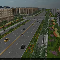 Urban Road Infrastructure With Traffic Lanes Green Belts Street Lamps And Sidewalks