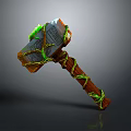 Enchanted Hammer with Wooden Handle Green Rope Carved Patterns And Glowing Gem