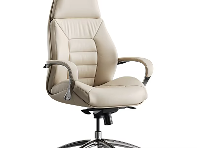 Modern Office Table And Chair Set With Beige Leather Chair Metal Base And Wheels 3d model