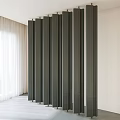 Gray Vertical Slat Room Divider With White Curtains Light Colored Walls And Gray Floor