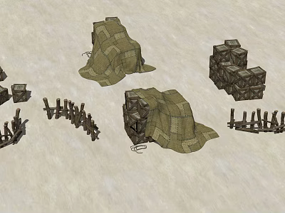Rustic Field Camp Equipment With Canvas Tents Wooden Crates And Fences 3d model