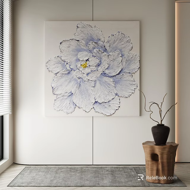 Abstract Painting With Blue And White Textured Flower Modern Wall Art Decor 3d model 
