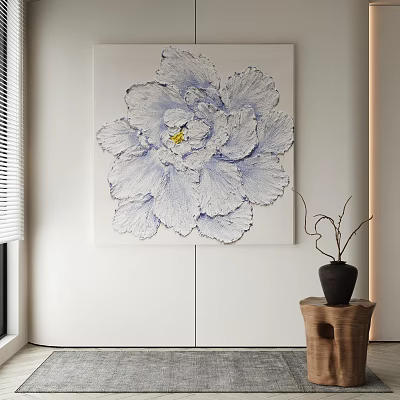 Abstract Painting With Blue And White Textured Flower Modern Wall Art Decor 3d model