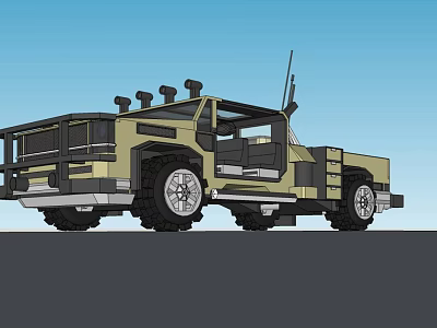 Military Green Off Road Vehicle With Large Tires And Roof Antenna 3d model