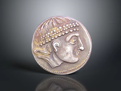 Shiny Round Metal Decorative Household Item With Carved Head And Beaded Headdress Design 3d model