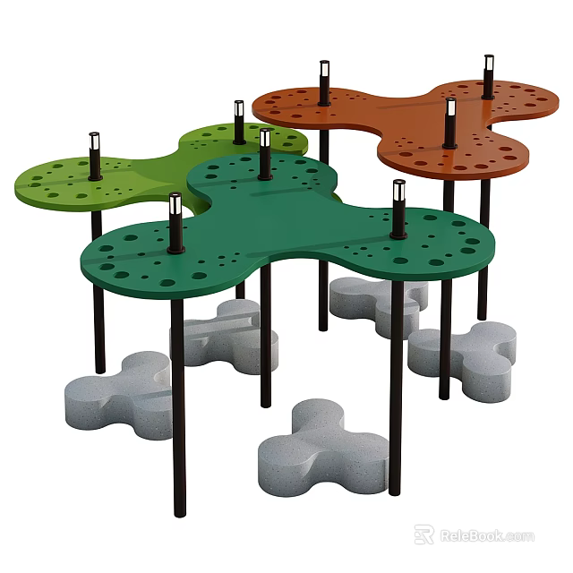 Creative Modern Landscape Seats With Hole Design And Multicolored Stone Bases 3d model