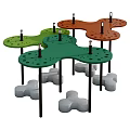 Creative Modern Landscape Seats With Hole Design And Multicolored Stone Bases 3d model