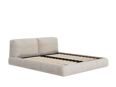 Modern Upholstered Double Bed With Split Headboard And Wooden Slat Base 3d model