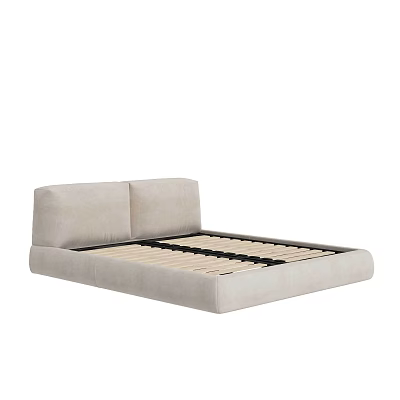 Modern Upholstered Double Bed With Split Headboard And Wooden Slat Base 3d model