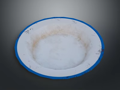 Round Sculpture Carving With Blue Rim White Interior And Textured Surface 3d model