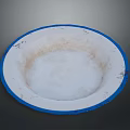 Round Sculpture Carving With Blue Rim White Interior And Textured Surface