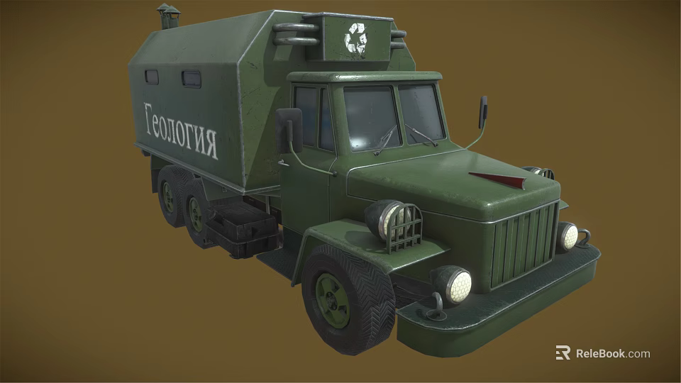 Green Military Technical Truck With Roof Equipment And Front Grille Design 3d model 