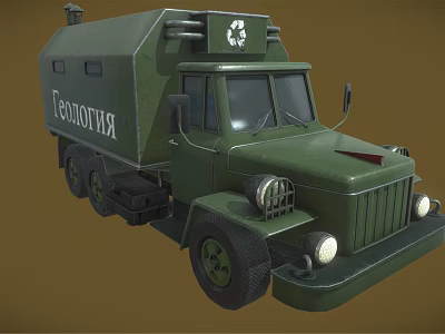 Green Military Technical Truck With Roof Equipment And Front Grille Design 3d model