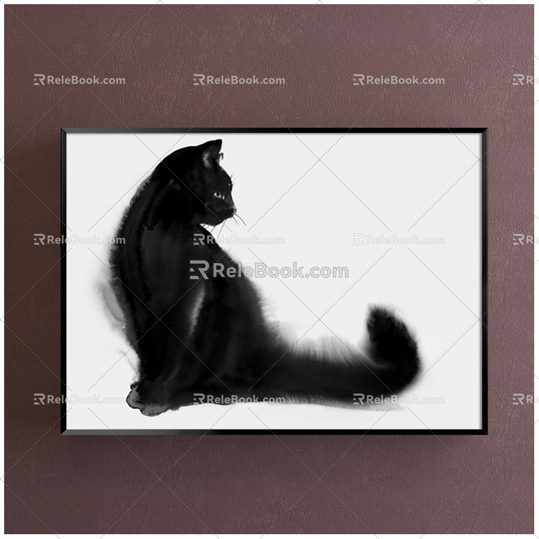 Modern Animal Painting Simple Black and White Study Animal Cat Decorative Painting 3d model