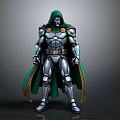 Armored Warrior Figure With Green Cloak Silver Armor And Golden Accents