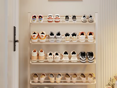Multilayer Light Colored Shoe Rack Organizing Sneakers and Casual Shoes at Home Entrance 3d model