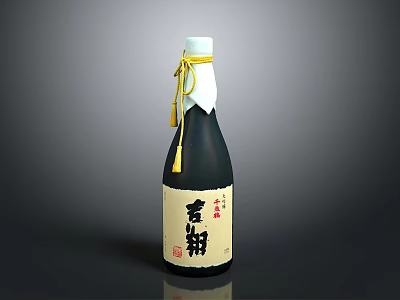 Traditional Dark Soy Sauce Bottle With Yellow String Decoration And Label 3d model