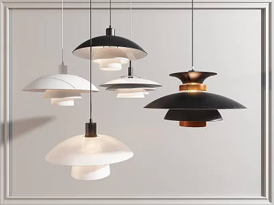Contemporary Pendant Lights Featuring Modern Design And Various Black White Shapes 3d model