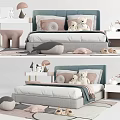 Cozy Double Bed Bedroom Interior With Soft Pillows Teddy Bear And Nightstand Lamp