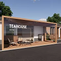 Modern Homestay Building With Wooden Facade Large Glass Windows Black Tile Roof Surrounded By Trees