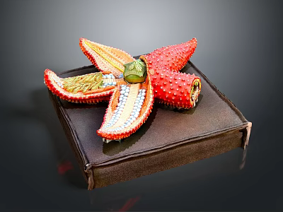 Colorful Decorative Starfish Ornament With Red Yellow Green Petals On Brown Box 3d model
