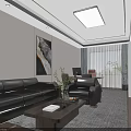 Modern Office Interior Design With Black Leather Sofa Coffee Table Books And Wall Painting