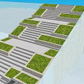Modern Staircase Design With Green Plants And LOGO On Urban Structure