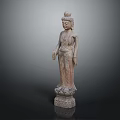 Ancient Standing Stone Buddha Statue Featuring Intricate Carved Details On Lotus Base