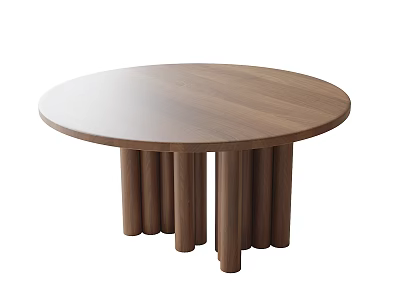 Modern Round Wooden Dining Table With Multiple Cylindrical Support Legs Design 3d model