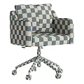 Modern Table And Chair Set With Gray Fabric Seat Brown Leather Backrest White Caster Base