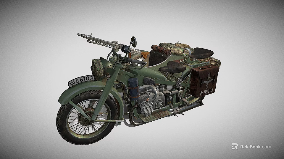 Vintage Green Military Style Motorcycle With Side Cases And Classic Design 3d model 