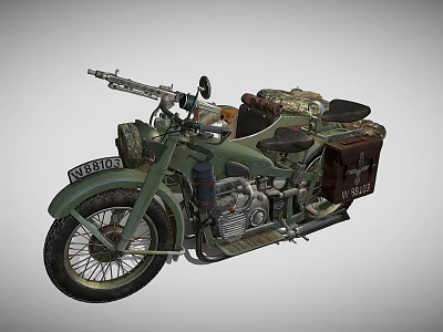 Vintage Green Military Style Motorcycle With Side Cases And Classic Design 3d model