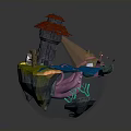 3D Crystal Sphere Model Scene With Red Tower Green Land Blue Water And Small Boat