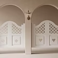 White Doors With Lattice Pattern And Heart Decorations In Arched Doorways 3d model